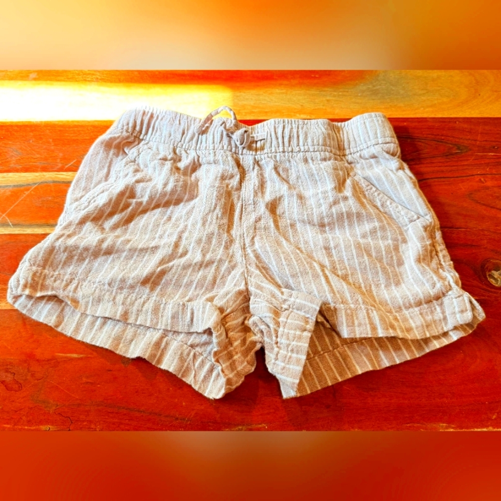 🖤5/$25🐝 Old Navy Girls 6/7 Lightweight Linen Shorts Neutral Stripes 🤍